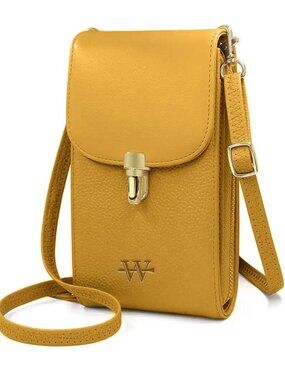 Leather Cross Body Cel Phone Bag - Mustard
